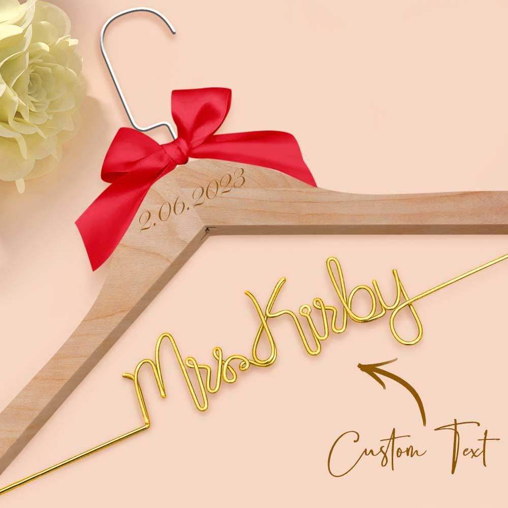 Personalised Wedding Dress Hanger with Custom Text, Name & Date - Elegant Bow Design