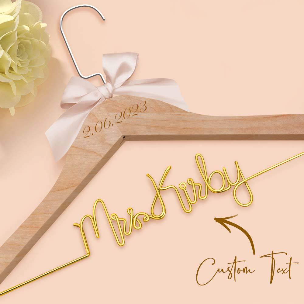 Personalised Wedding Dress Hanger with Custom Text, Name & Date - Elegant Bow Design