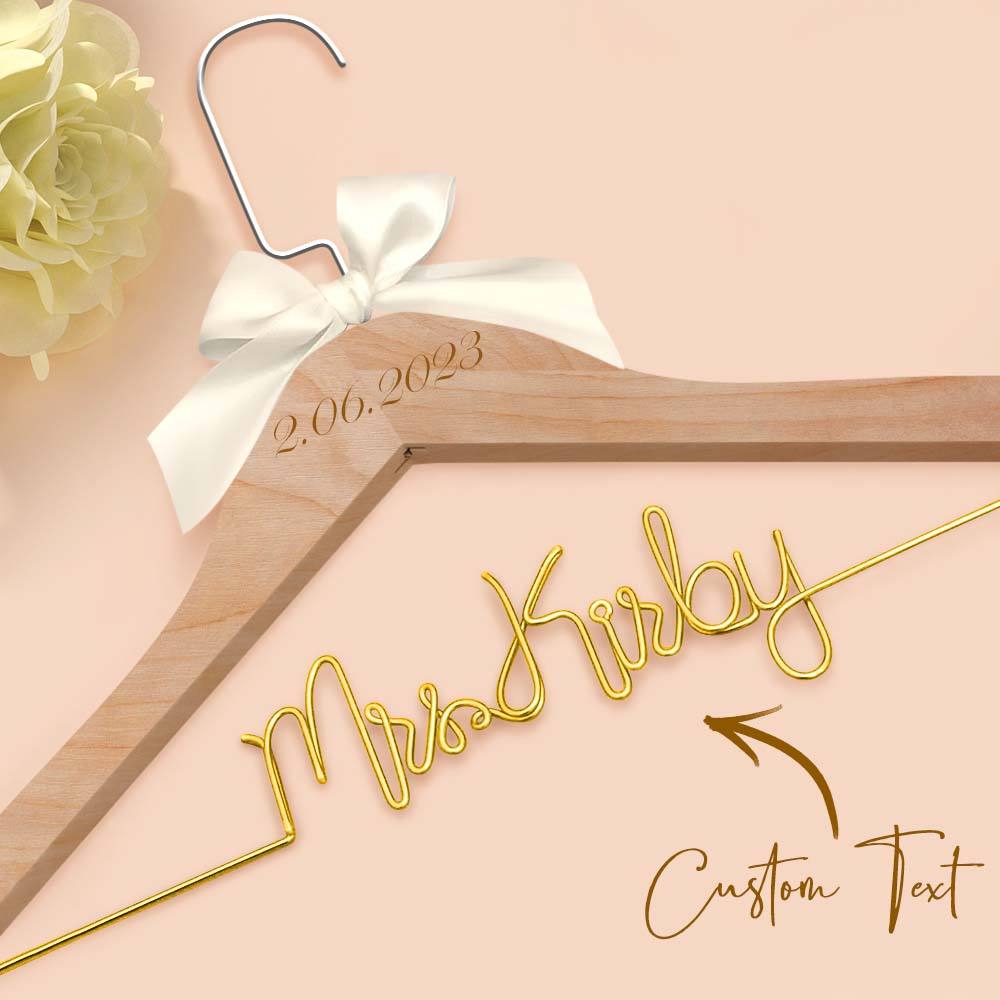 Personalised Wedding Dress Hanger with Custom Text, Name & Date - Elegant Bow Design