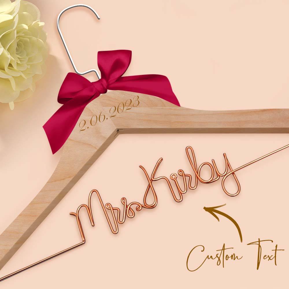 Personalised Wedding Dress Hanger with Custom Text, Name & Date - Elegant Bow Design