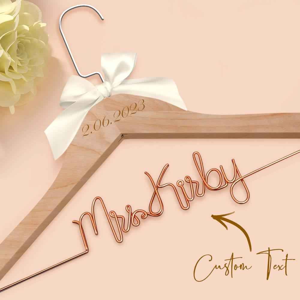 Customizable Text Name Date Bow Wedding Dress Hanger Gift for Weddings
