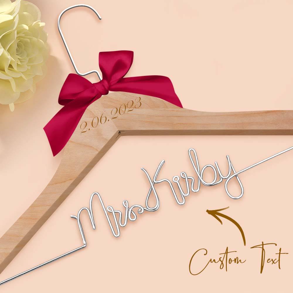 Personalised Wedding Dress Hanger with Custom Text, Name & Date - Elegant Bow Design