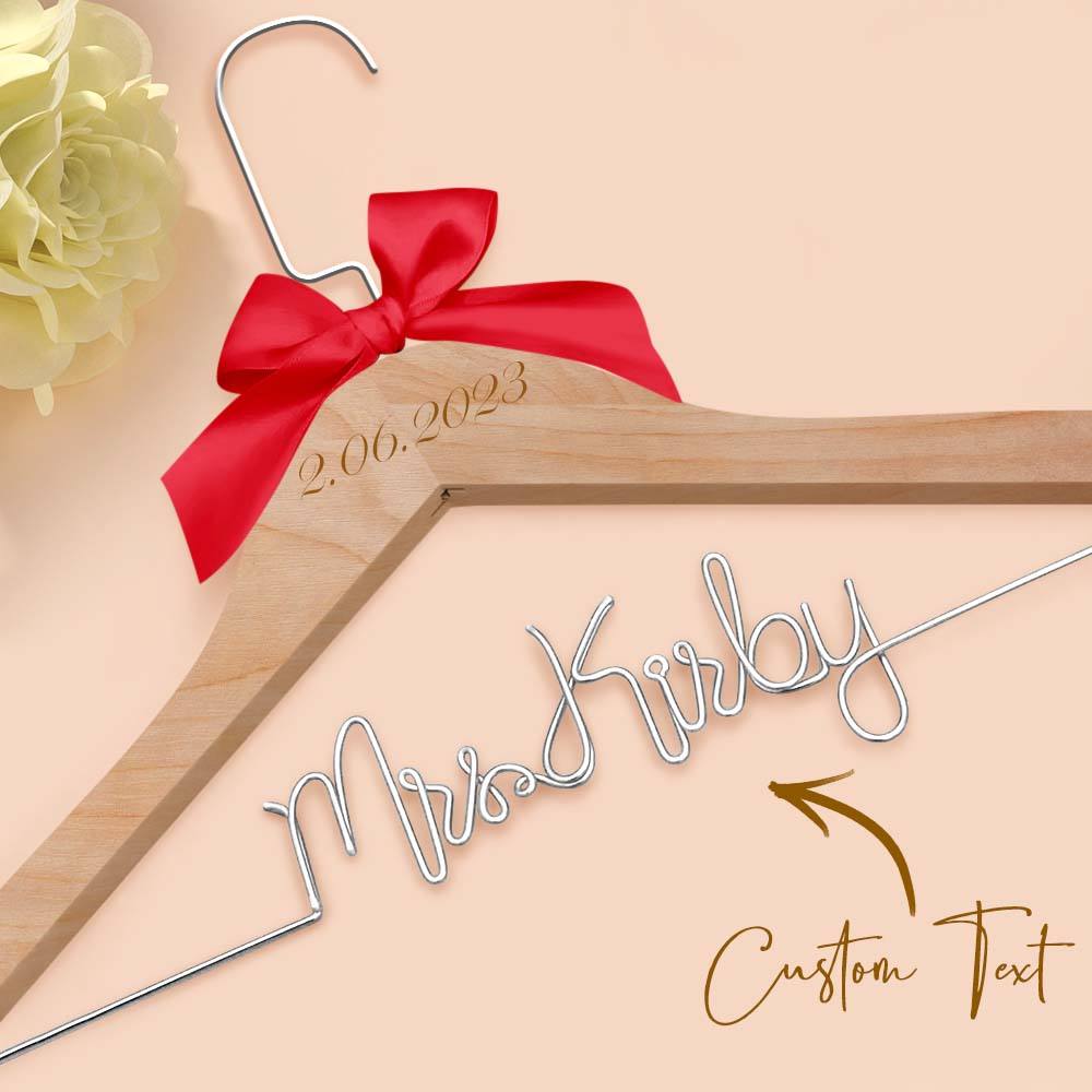 Personalised Wedding Dress Hanger with Custom Text, Name & Date - Elegant Bow Design