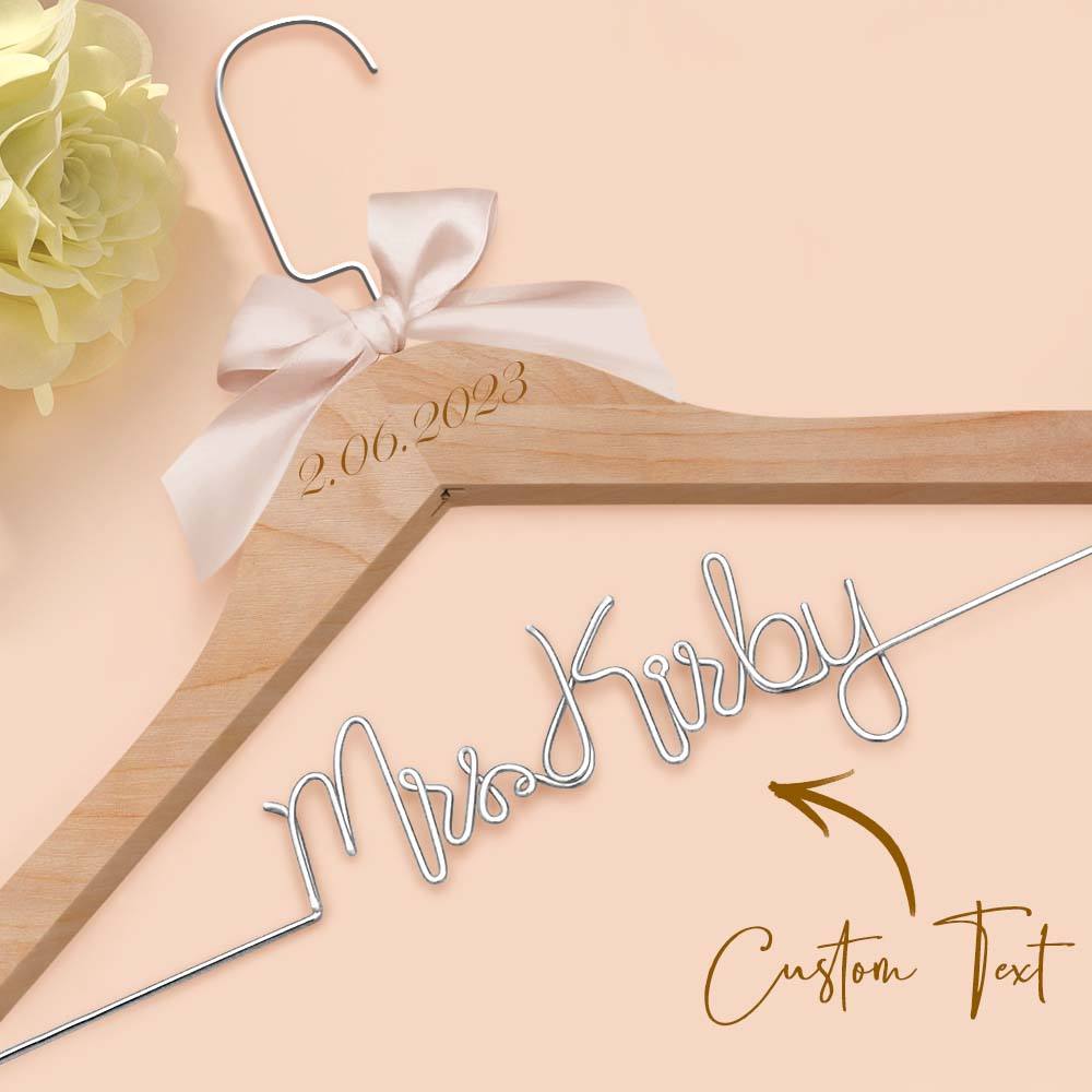 Personalised Wedding Dress Hanger with Custom Text, Name & Date - Elegant Bow Design