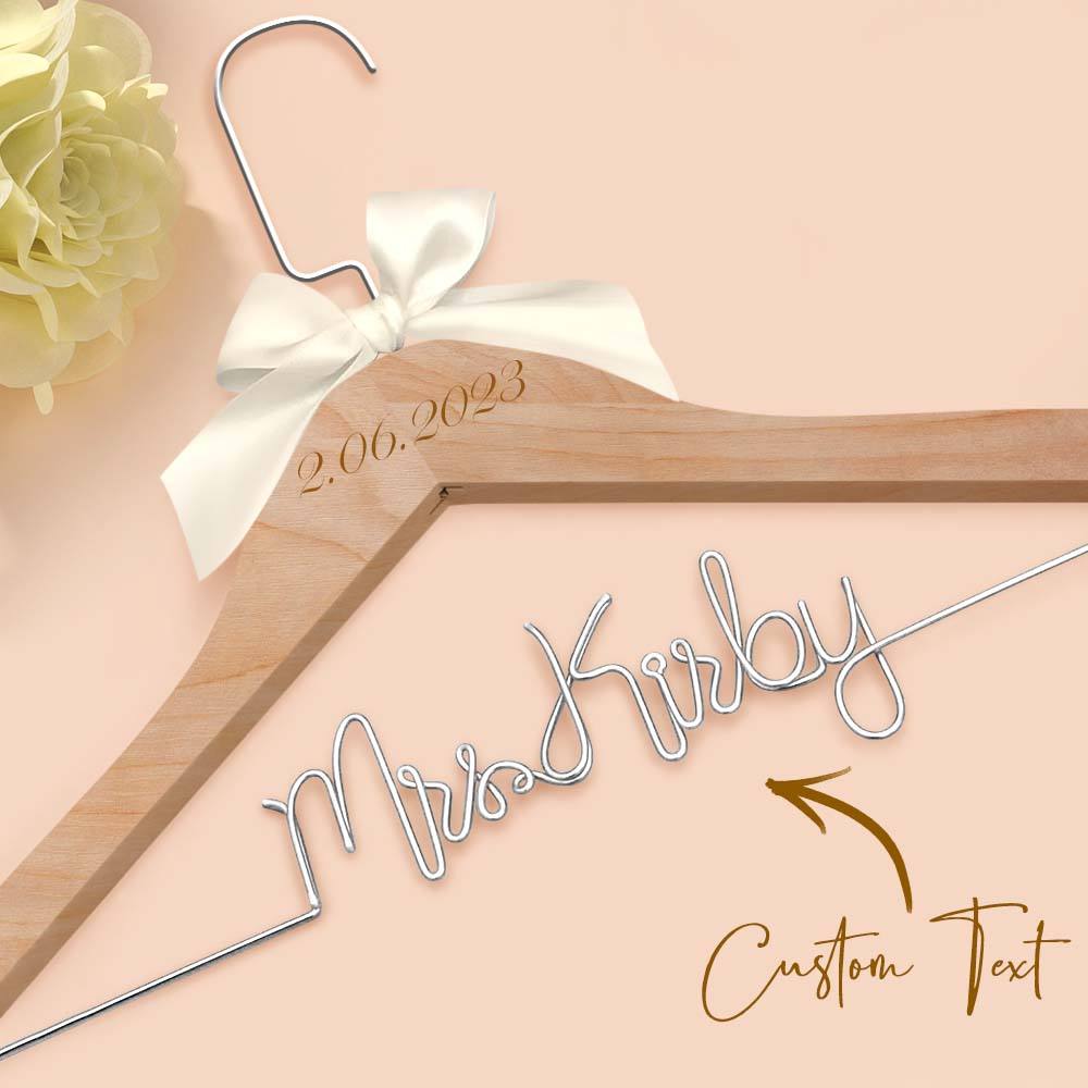 Personalised Wedding Dress Hanger with Custom Text, Name & Date - Elegant Bow Design