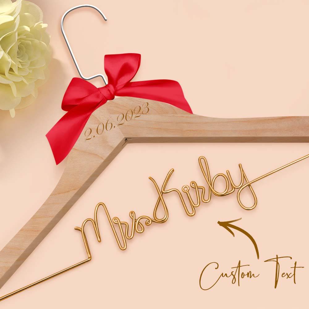 Personalised Wedding Dress Hanger with Custom Text, Name & Date - Elegant Bow Design
