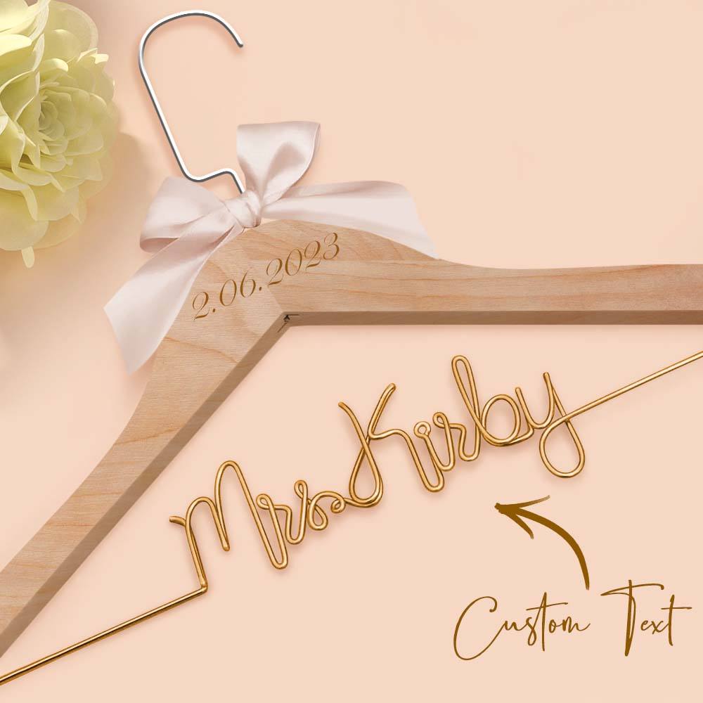 Personalised Wedding Dress Hanger with Custom Text, Name & Date - Elegant Bow Design