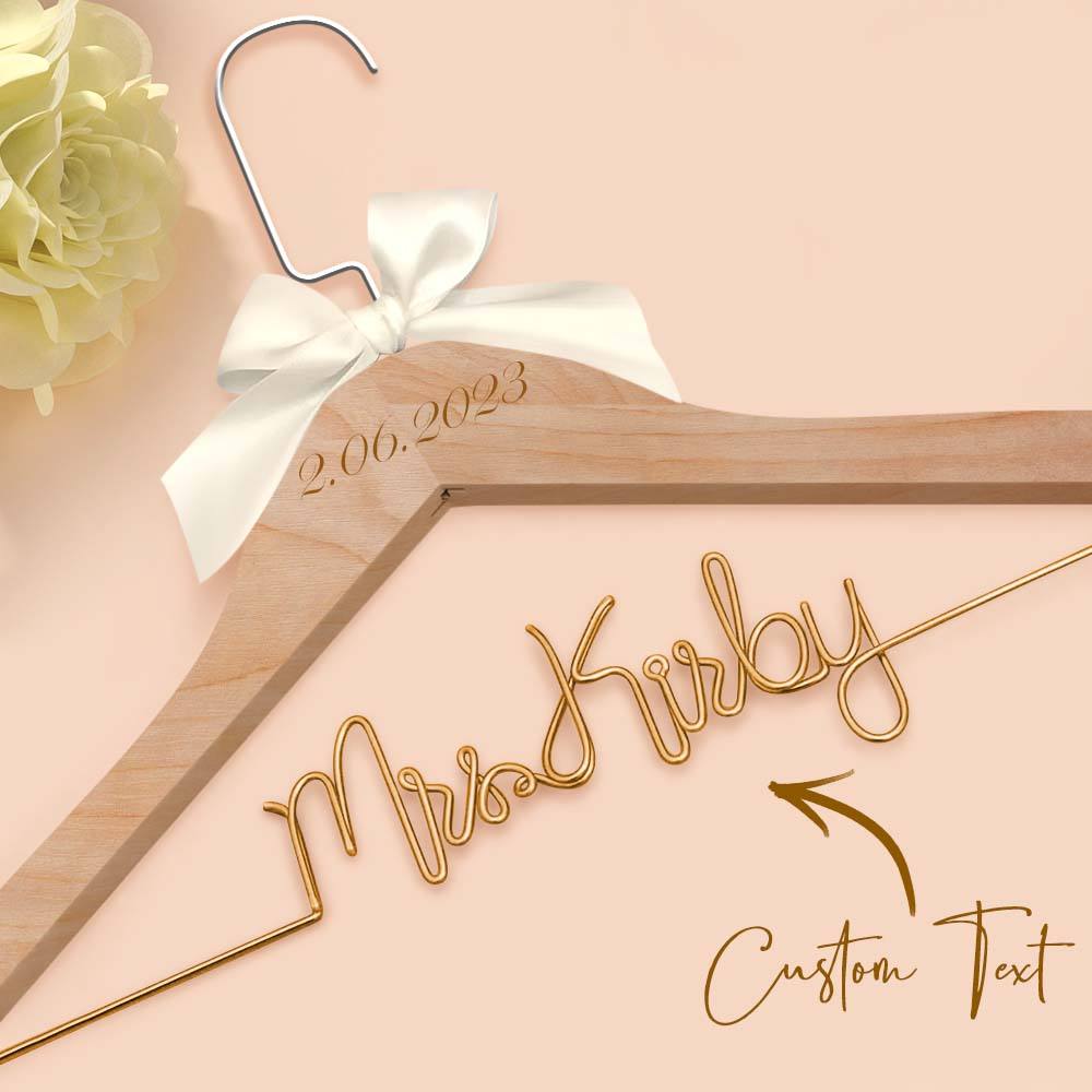 Personalised Wedding Dress Hanger with Custom Text, Name & Date - Elegant Bow Design