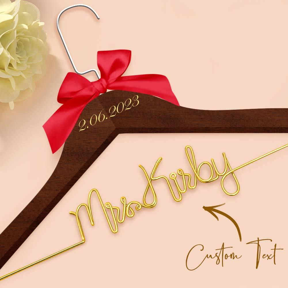 Personalised Wedding Dress Hanger with Custom Text, Name & Date - Elegant Bow Design