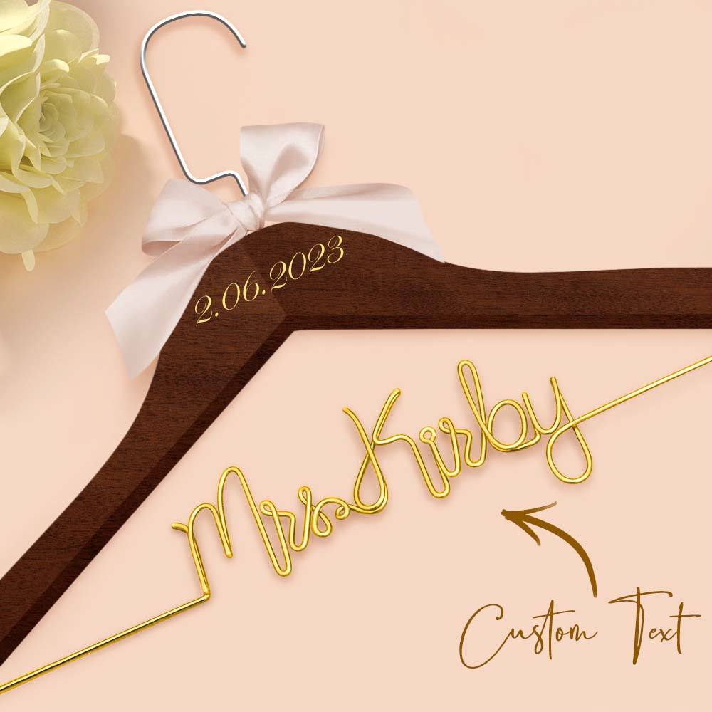 Personalised Wedding Dress Hanger with Custom Text, Name & Date - Elegant Bow Design
