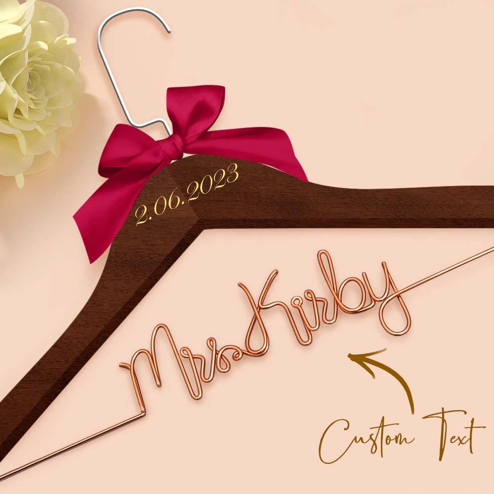 Personalised Wedding Dress Hanger with Custom Text, Name & Date - Elegant Bow Design