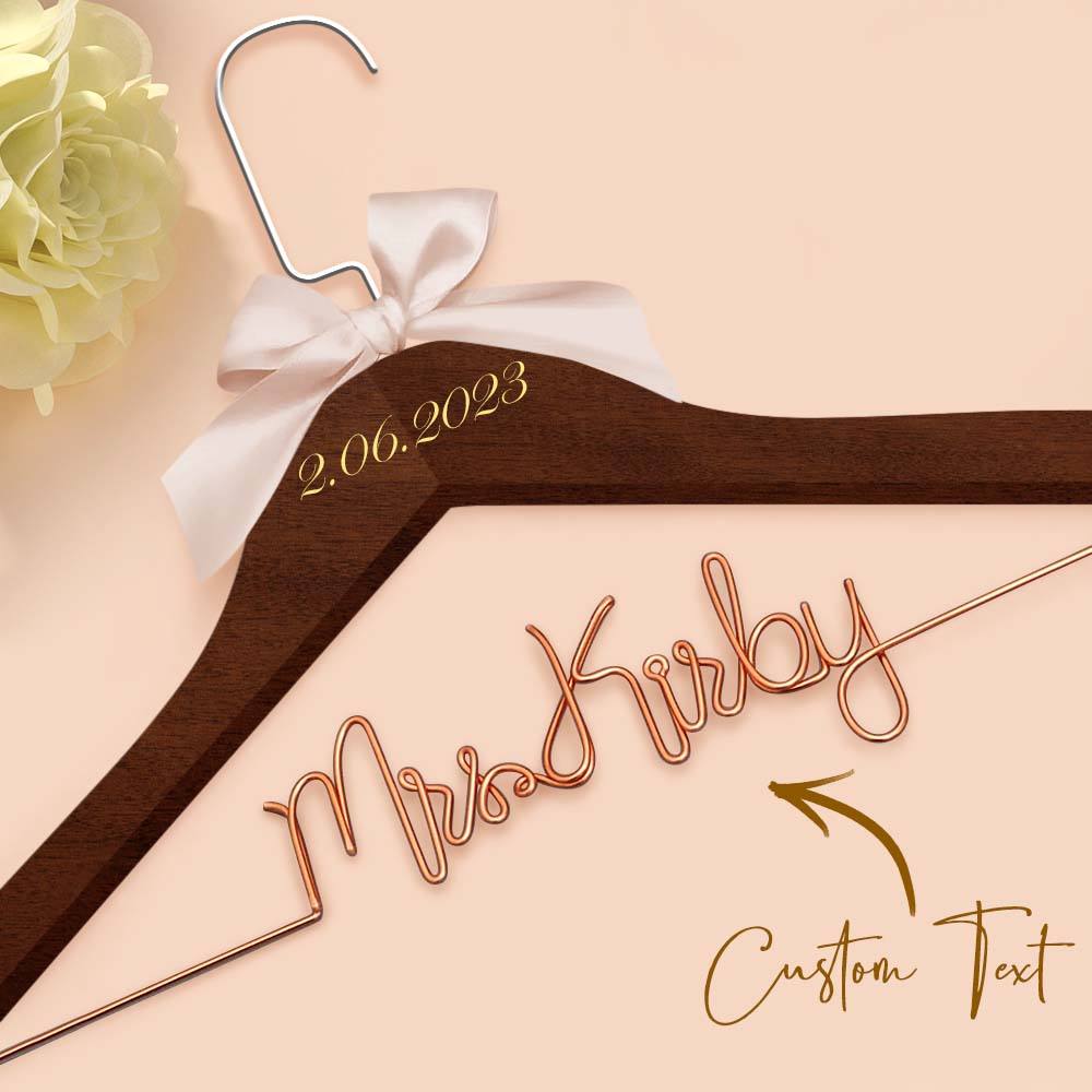 Personalised Wedding Dress Hanger with Custom Text, Name & Date - Elegant Bow Design