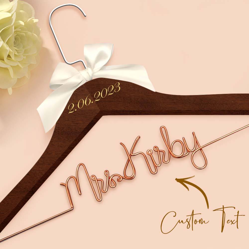 Personalised Wedding Dress Hanger with Custom Text, Name & Date - Elegant Bow Design