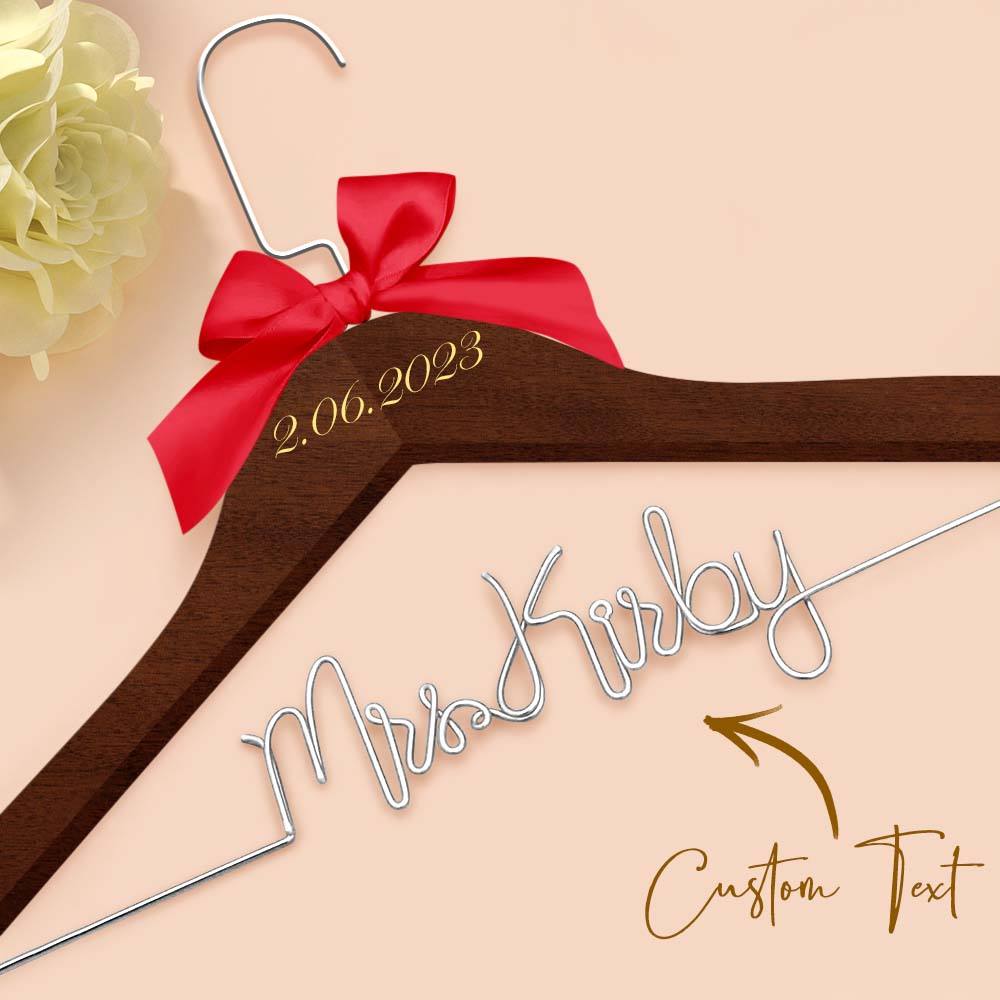 Personalised Wedding Dress Hanger with Custom Text, Name & Date - Elegant Bow Design