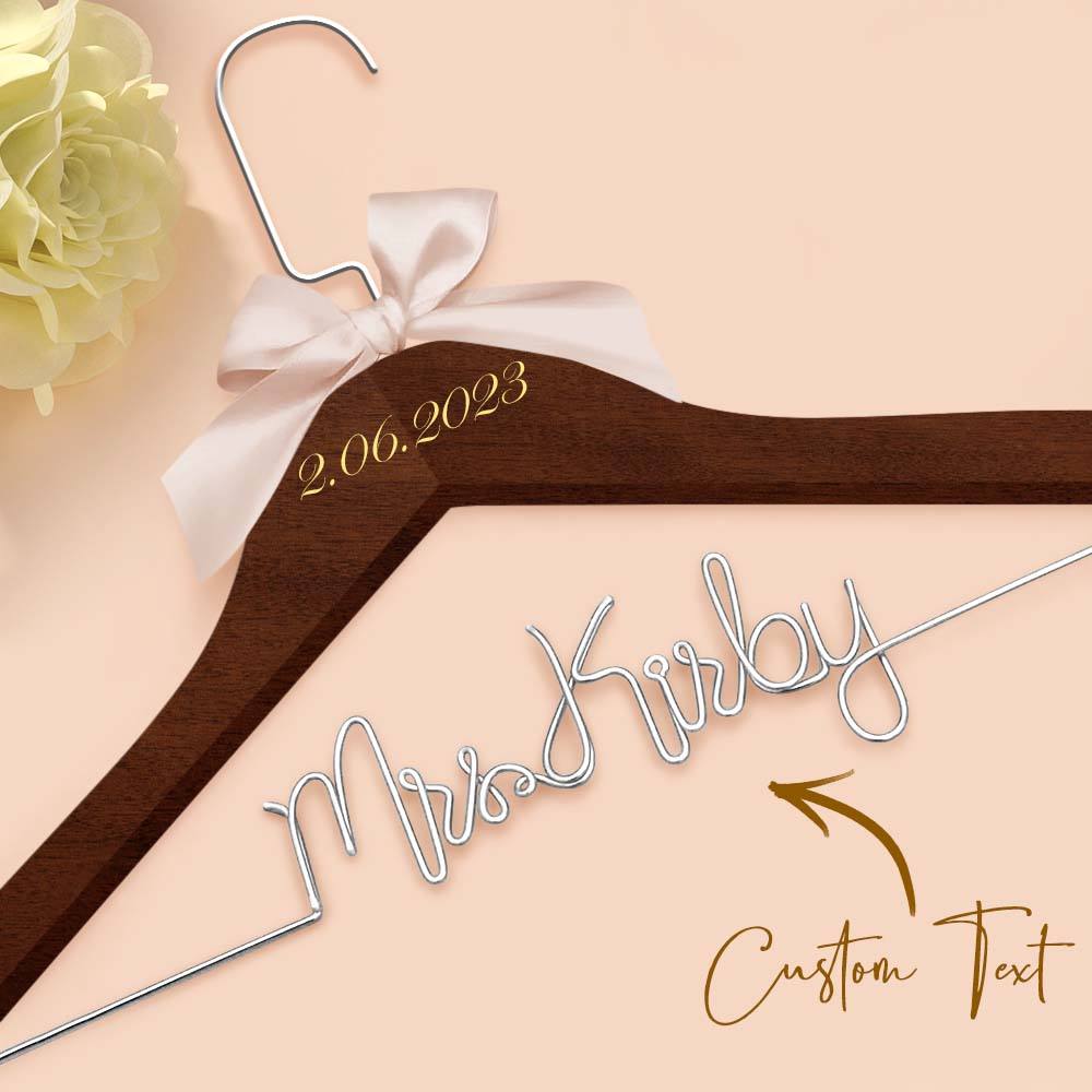 Personalised Wedding Dress Hanger with Custom Text, Name & Date - Elegant Bow Design