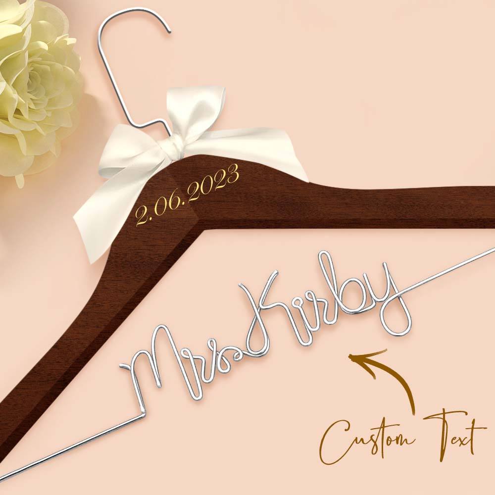 Personalised Wedding Dress Hanger with Custom Text, Name & Date - Elegant Bow Design