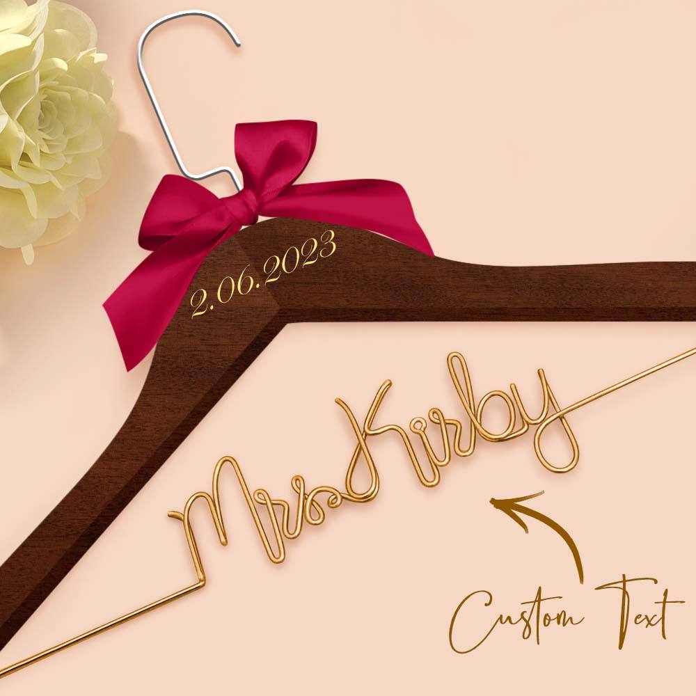 Personalised Wedding Dress Hanger with Custom Text, Name & Date - Elegant Bow Design