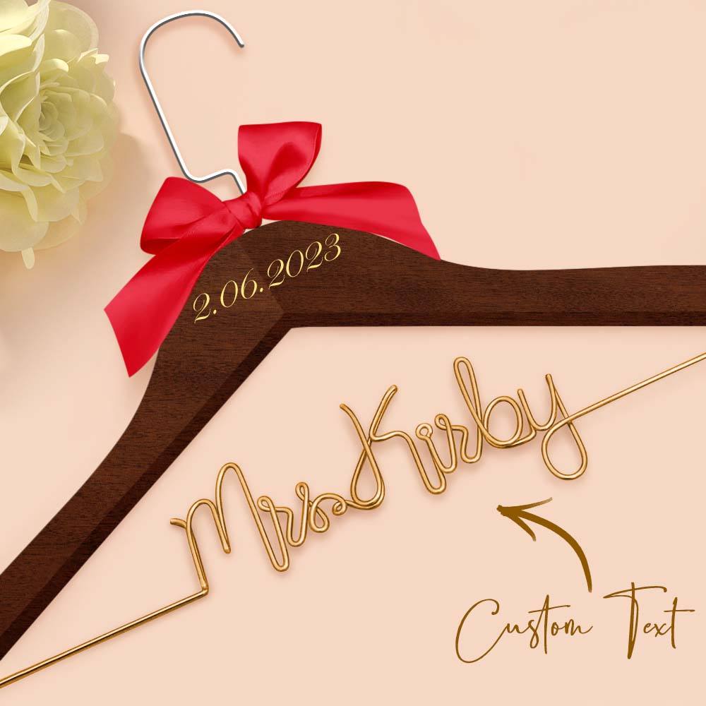 Personalised Wedding Dress Hanger with Custom Text, Name & Date - Elegant Bow Design