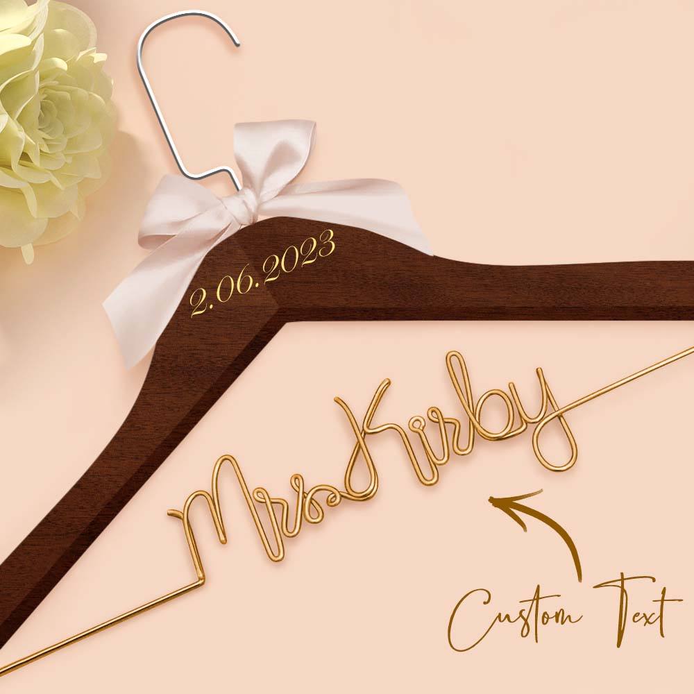 Personalised Wedding Dress Hanger with Custom Text, Name & Date - Elegant Bow Design