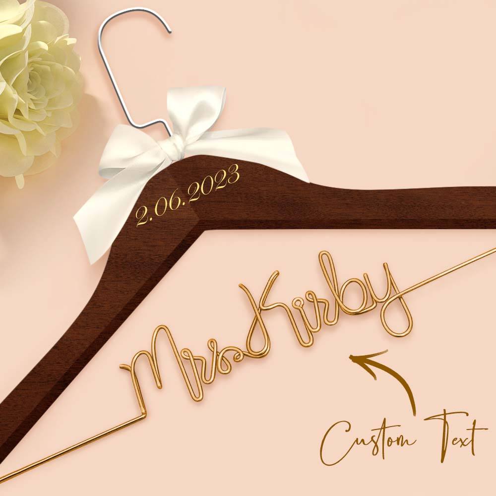 Personalised Wedding Dress Hanger with Custom Text, Name & Date - Elegant Bow Design