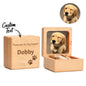 Personalised pet fur keepsake box in walnut, closed view with engraved name – walnut memorial gift for pet owner