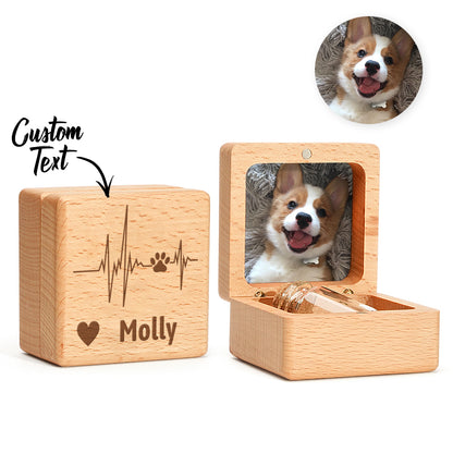 Walnut keepsake box open with a folded note and a small memento inside – discreet personalised pet memorial box