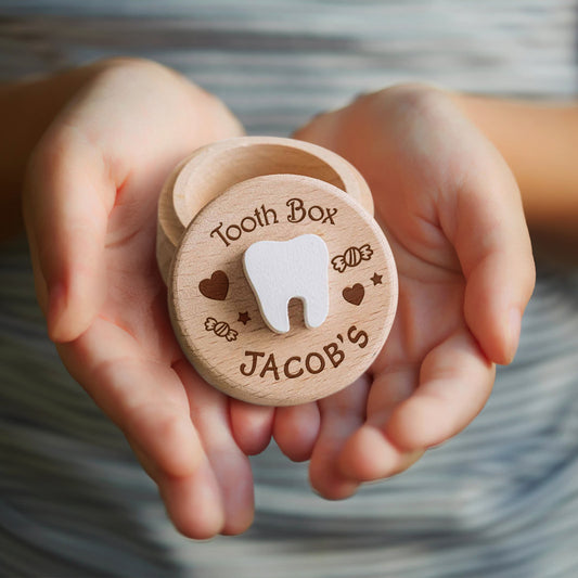 Custom engraved beech wood tooth fairy box, personalised keepsake gift - compact W5 x H3.5cm for under-pillow tooth storage with child-safe non-toxic finish