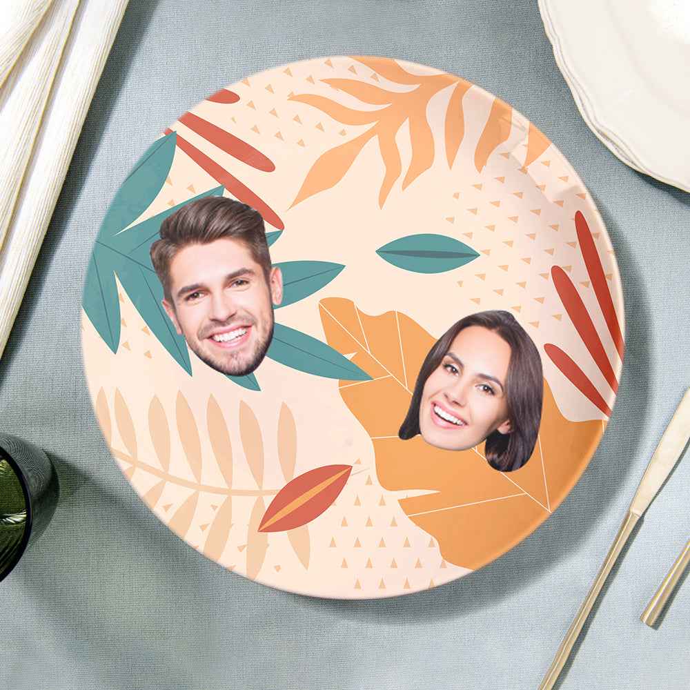 Customized Colorful Foliage Dinner Plates Personalized Face Ceramic Plate Dishes
