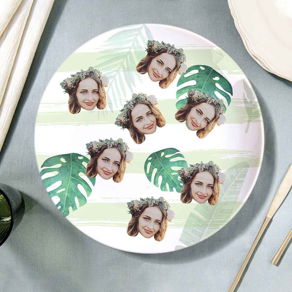 Personalized Green Leaf Dinner Plate Dinnerware Custom Face Ceramics Plates