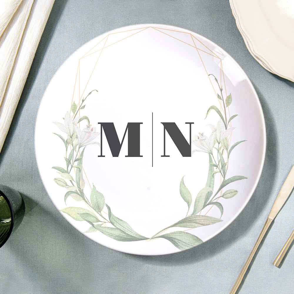 Custom Printed Flower Two Initials Ceramic Dinner Plates