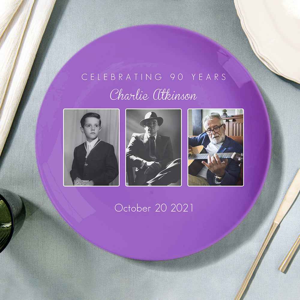 Custom Memorable Photo Purple Dinner Plates with Text