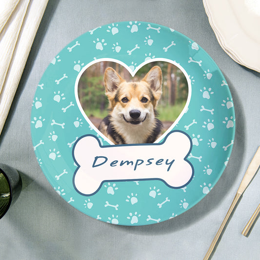Personalised pet photo ceramic dinner plate (8.1-inch / 20.6 cm) with pet name — custom keepsake with vibrant, fade‑resistant heat‑transfer print