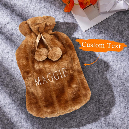 Removable short-plush cover partially removed to reveal durable no-leak rubber hot water bottle and secure stopper, 22.5 x 34 cm