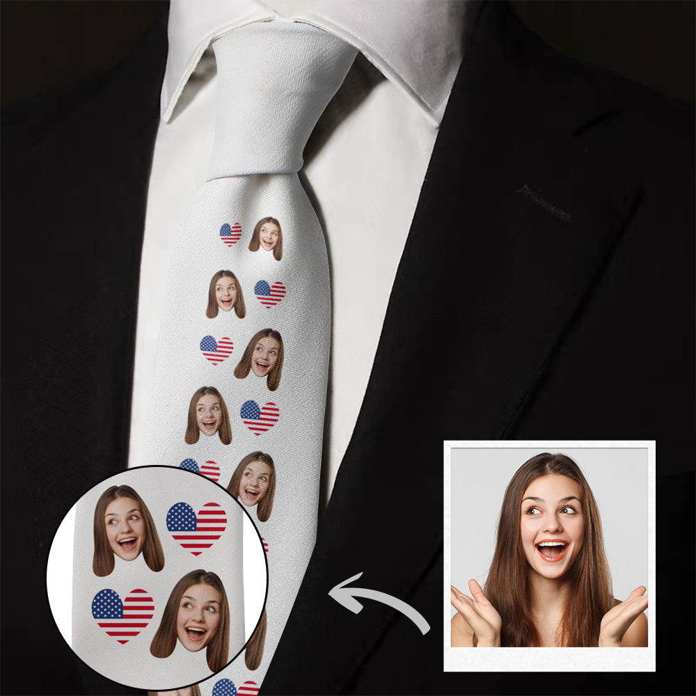 Lifestyle shot of the personalised necktie worn for patriotic events and Independence Day celebrations.