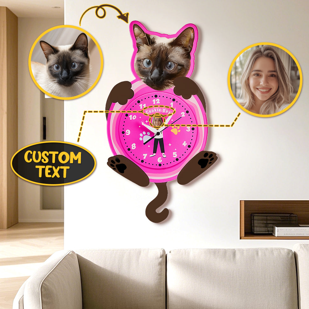 Personalised Pet and Owner wall clock featuring owner and dog photos on clear acrylic — a custom photo gift for pet lovers