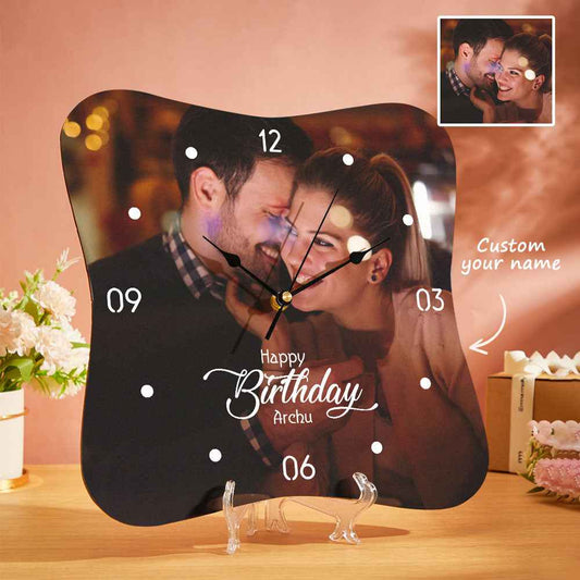 Custom Photo Clock With Name Personalized Wood Wall Clock Birthday Gifts