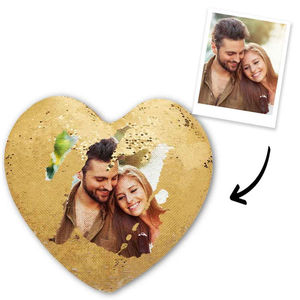 Custom Heart Magic Sequin Pillow with Photo - 9 Colors