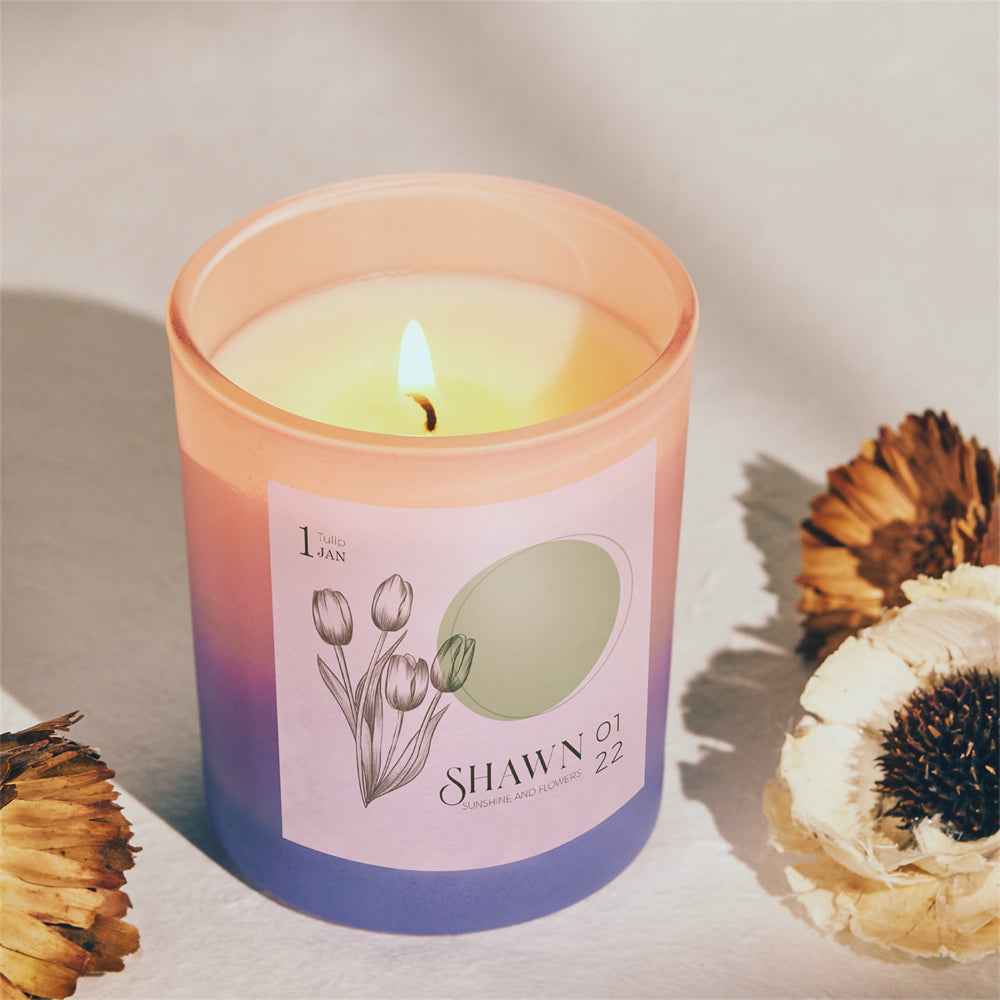 Personalized Hexagon Month Flower Scented Candle for Wedding Decor