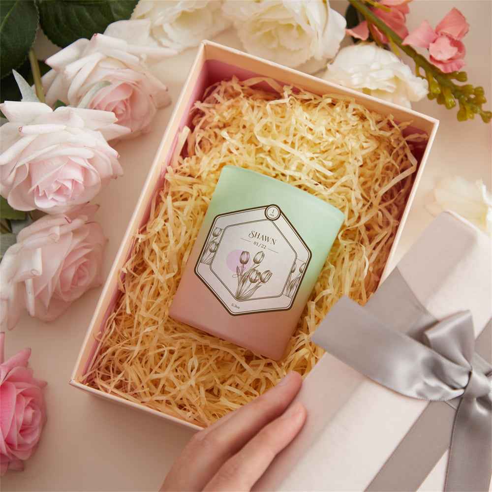 Elegant Custom Engraved Hexagon Month Flower Scented Candle for Stunning Wedding Decor