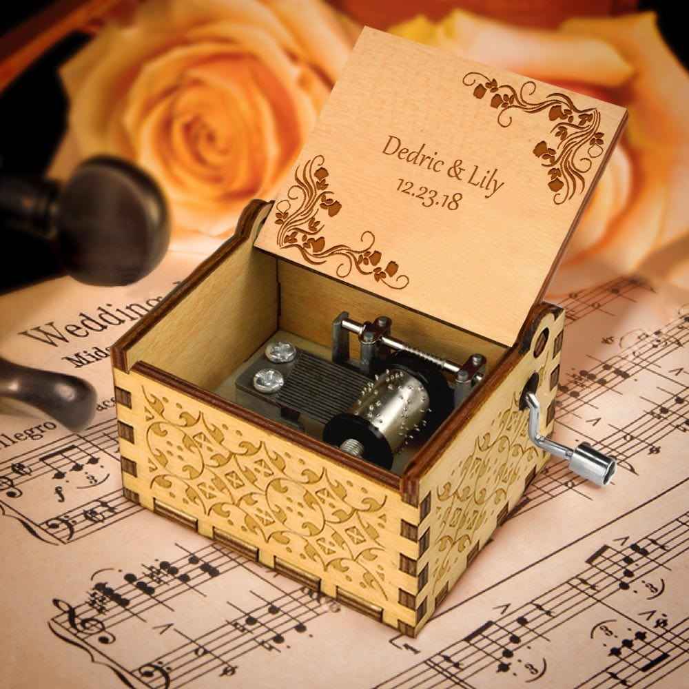 Custom Engraved Wooden Music Box with Name And Date
