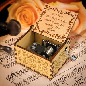 Personalized Engraved Hand Crank Wooden Music Box with Text