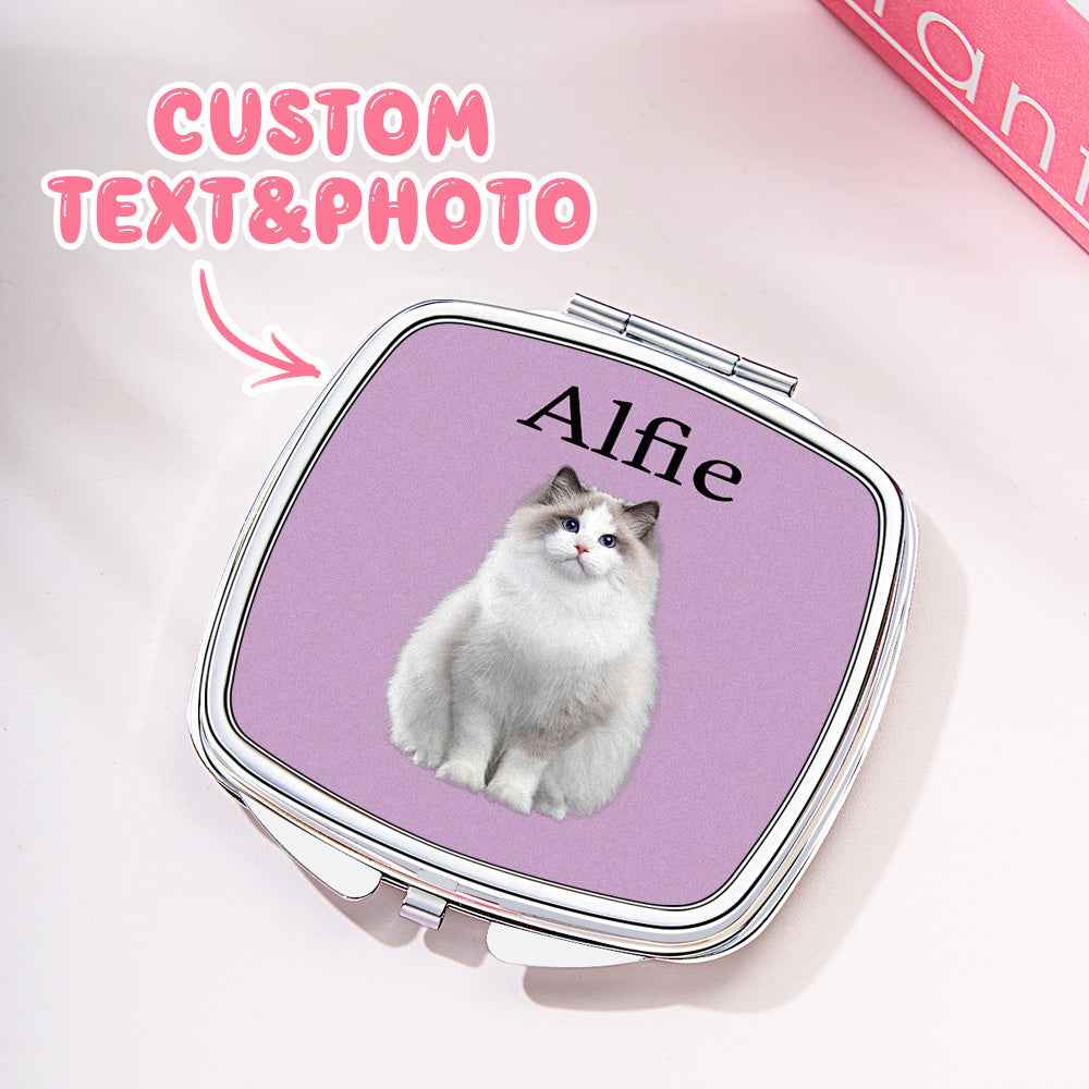 Personalized Pet Portrait Compact Portable Mirror Travel Birthday Gift for Pet Lover