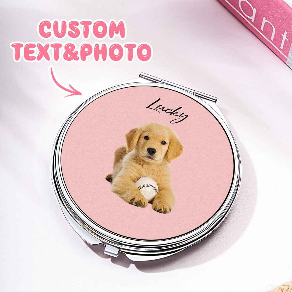 Personalized Pet Portrait Compact Portable Mirror Travel Birthday Gift for Pet Lover