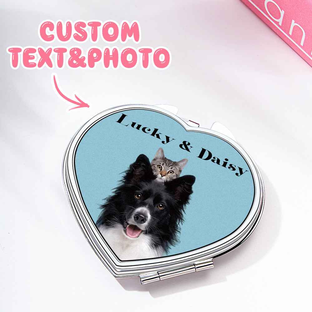 Personalized Pet Portrait Compact Portable Mirror Travel Birthday Gift for Pet Lover