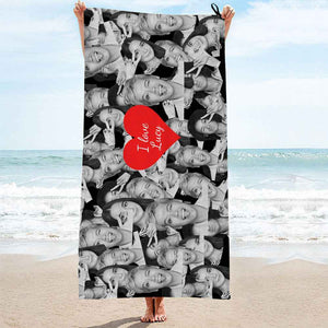 Custom Red Heart Towel Personalized Photo Towel Funny Gift