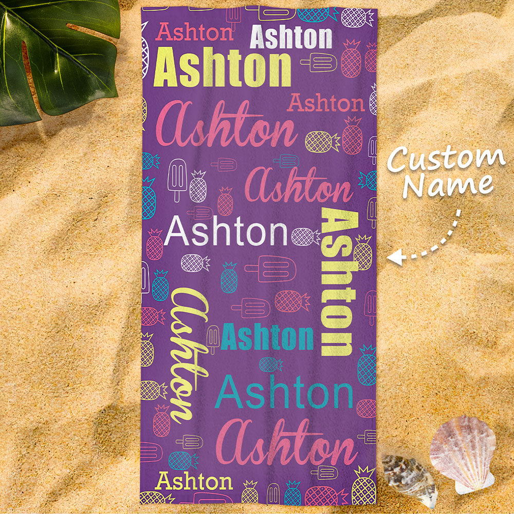 Personalised Name Beach Towel - Custom Funny Pool Towels with Fruit Print