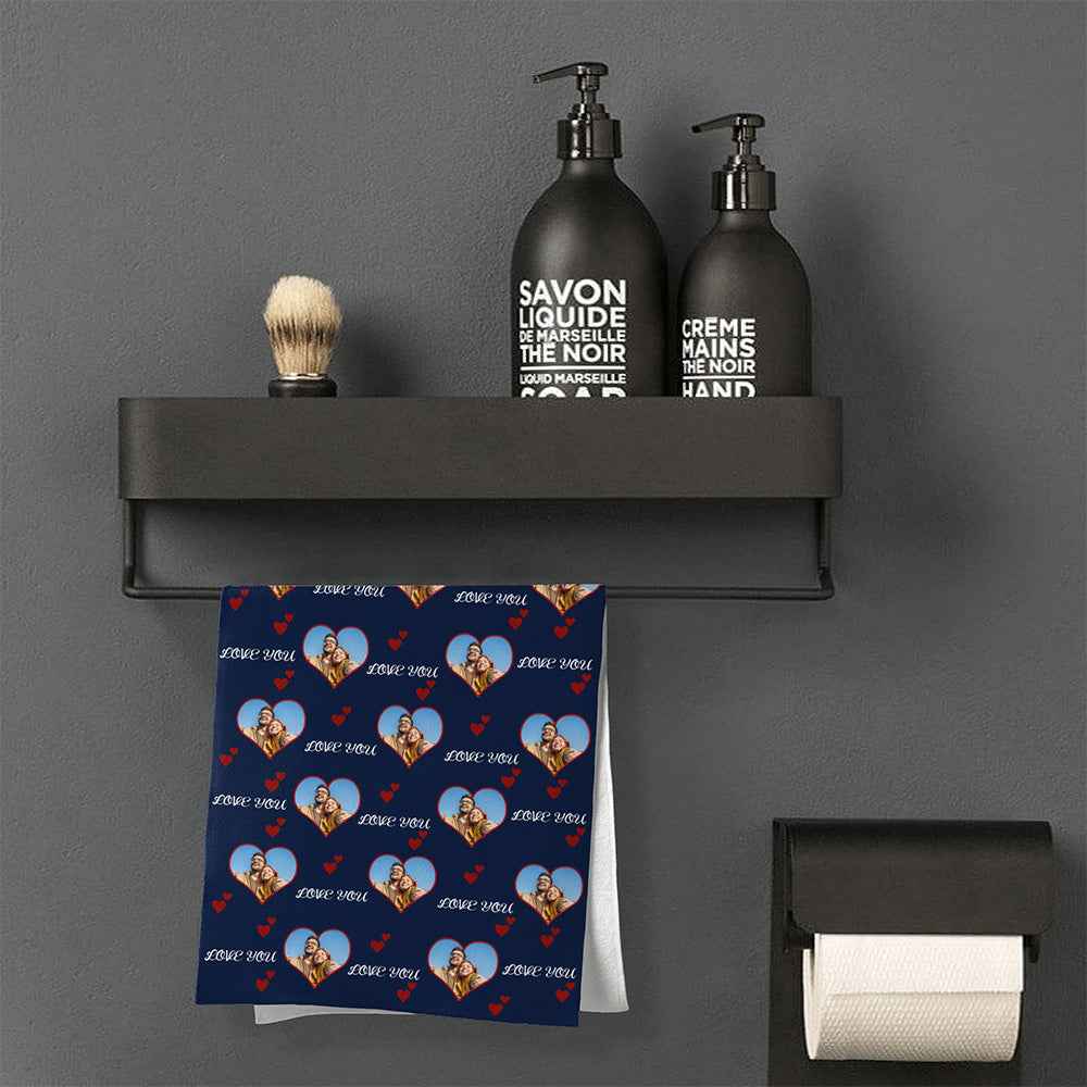 Customized Heart Photo Towel Custom Love You Couple Towel