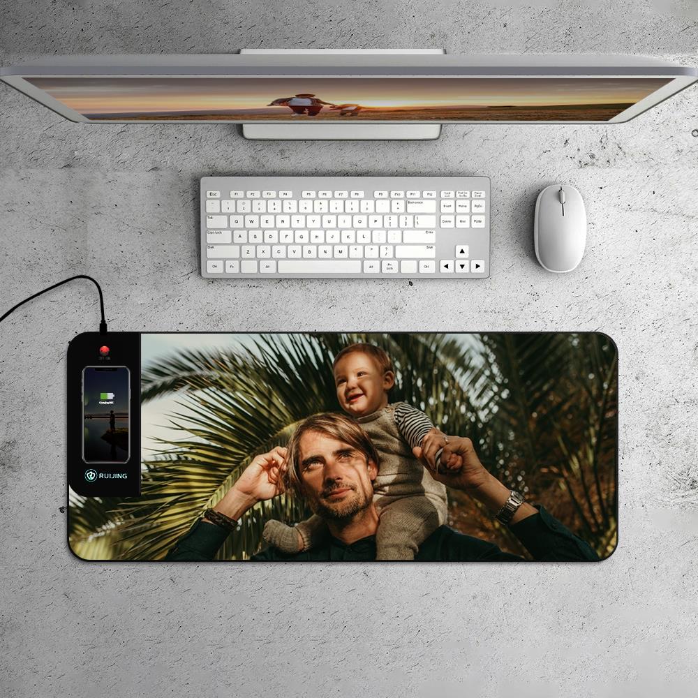 Personalised LED mouse mat top view with heat-transfer printed artwork, ultra-thin surface and smooth cloth for precise mouse control — customised gaming mouse pad