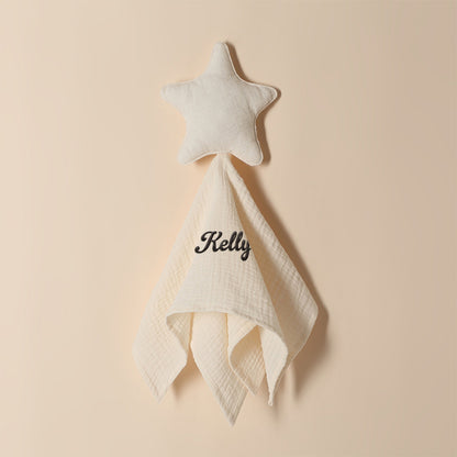 Personalised baby towel with star pattern and embroidered name, soft 100% cotton comfort blanket for newborns (15in x 15.75in)