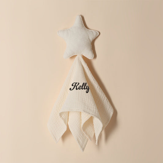 Personalised baby towel with star pattern and embroidered name, soft 100% cotton comfort blanket for newborns (15in x 15.75in)